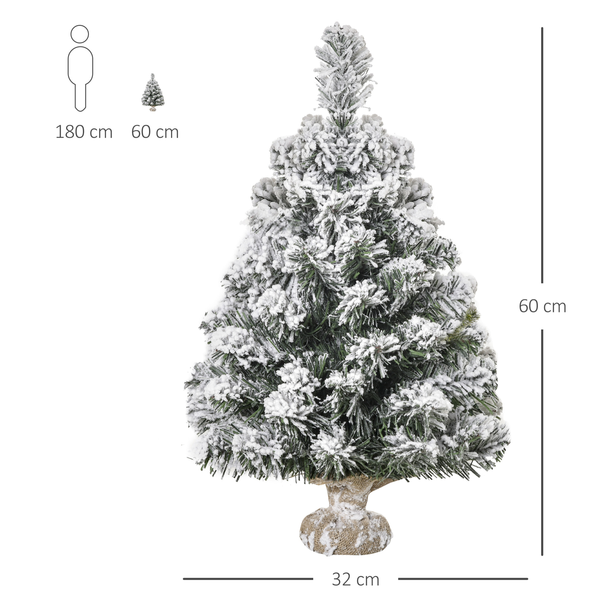 HOMCOM árbol de Navidad Artificial 60 cm con 67 Ramas Ignífugas y Base de Cemento Decoración Navideña para Mesa Escritorio Oficina Ø32x60 cm Verde y Blanco