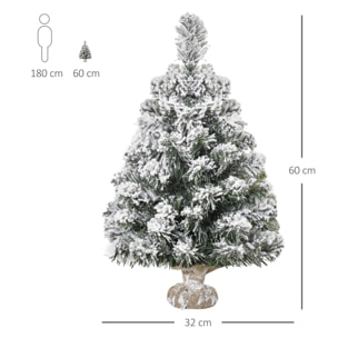 HOMCOM árbol de Navidad Artificial 60 cm con 67 Ramas Ignífugas y Base de Cemento Decoración Navideña para Mesa Escritorio Oficina Ø32x60 cm Verde y Blanco