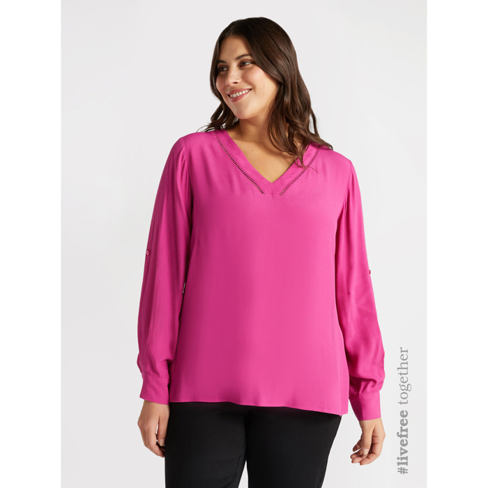 Fiorella Rubino - Blusa con cuello de pico y viscosa LENZING™ ECOVERO™ - Fuchsia