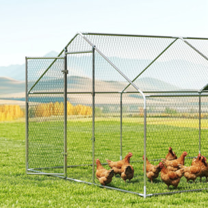 Gallinero para Exterior Grande, 5,1x3x1,9 m, Gallinero de Acero Galvanizado, Puerta con Doble Cierre, Cubierta Tela Oxford, Anti-UV e Impermeable, Diseño Accesible, para 15-24 Gallinas, Plata