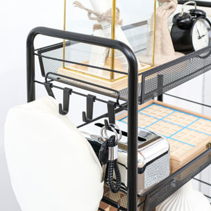 Carrito Auxiliar con Ruedas, Carrito de Cocina de Acero, con 3 Cestas, Carga 9 kg, para Comedor, Sala de Estar, Baño, 45x26,5x63 cm, Negro