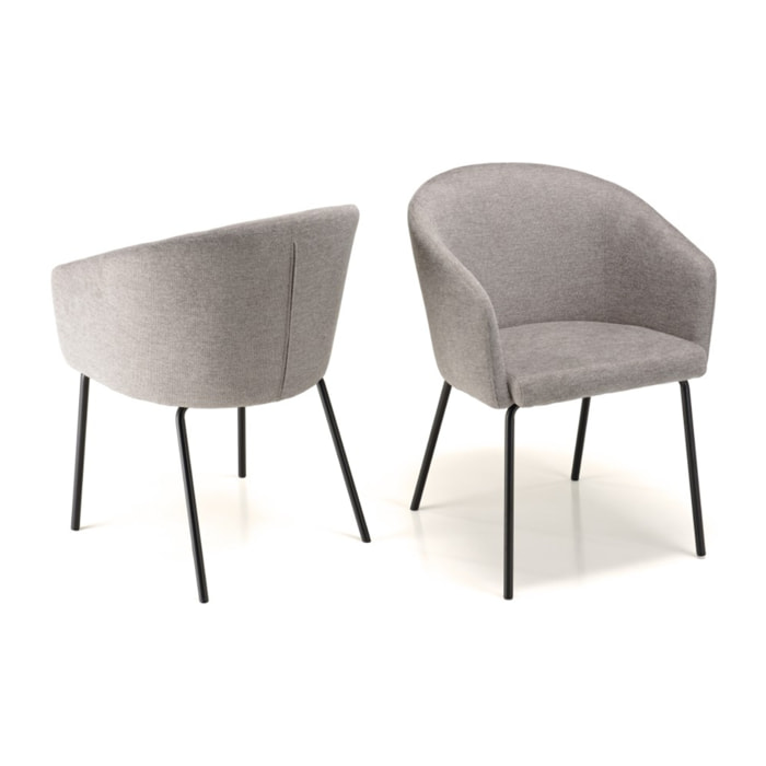 ULYSSE - Lot de 2 chaises tissu gris clair pieds acier noir