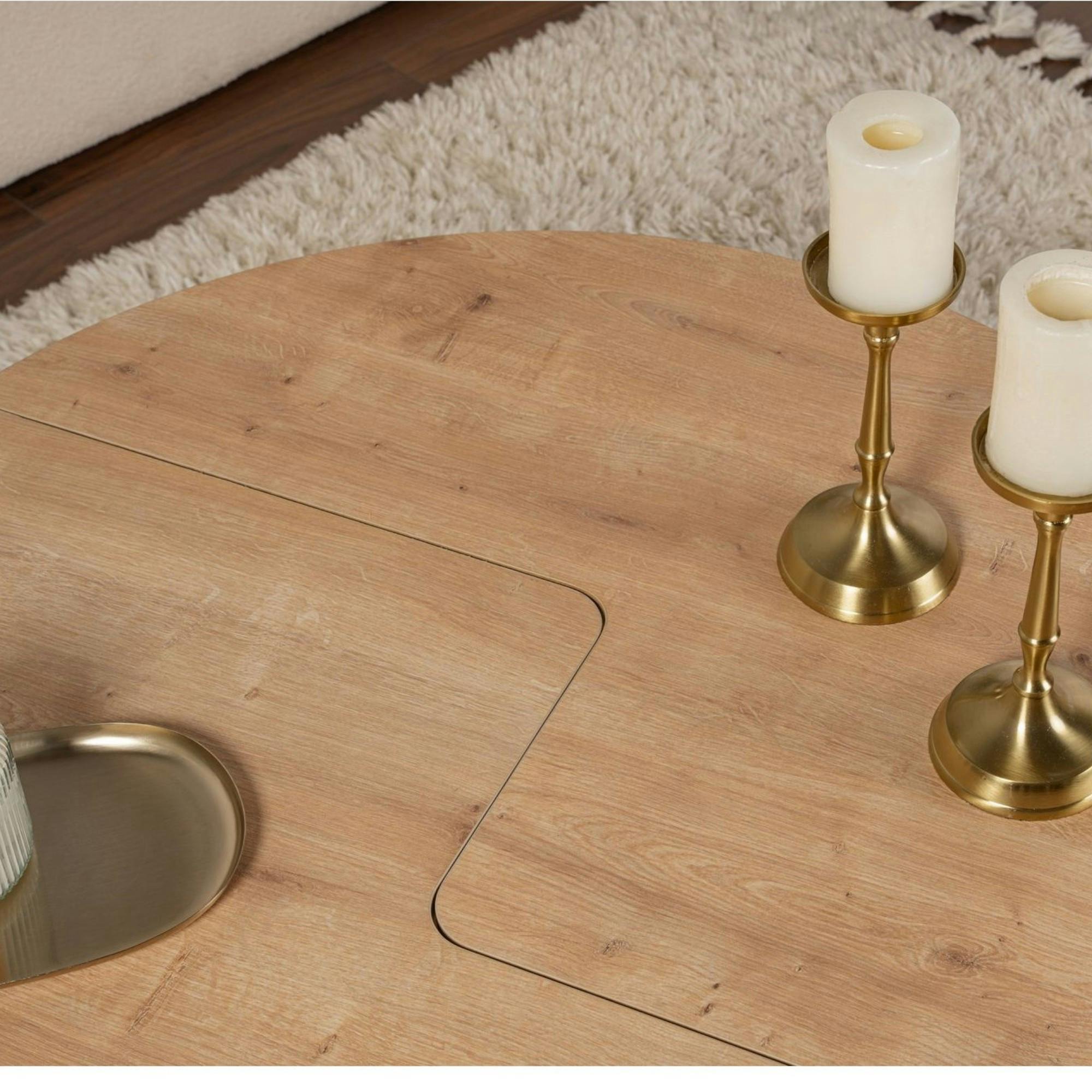 Table basse ronde effet bois de chêne - design puzzle MARFA