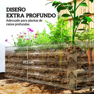 Jardinera Exterior Grande Rectangular de Acero Galvanizado, Huerto Urbano para Cultivar Plantas, Macetero Grande Exterior con Base Abierta, Resistente a la Intemperie, 180x90x57,5 cm, Natural