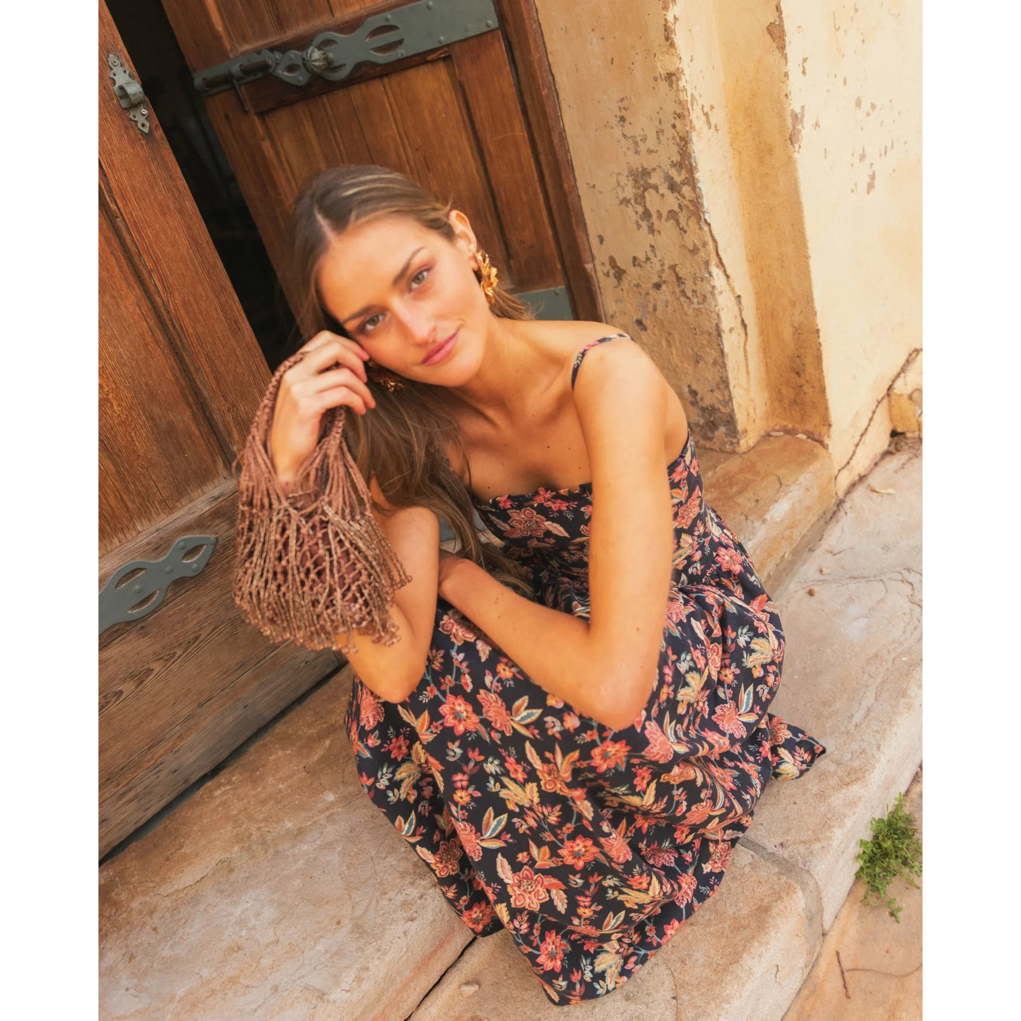Vestido midi con tirante fino de algodón