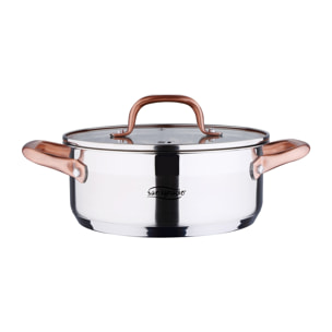 Cacerola de acero inox ind con tapa, plateado y cobre