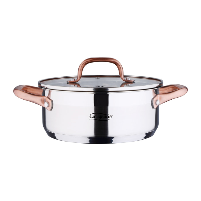 Cacerola de acero inox ind con tapa, plateado y cobre