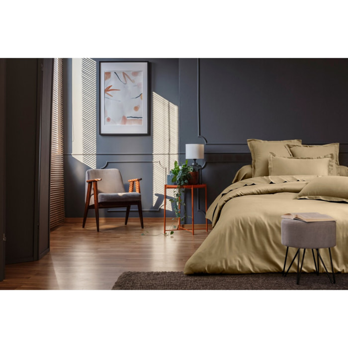Parure housse de couette en satin de coton beige