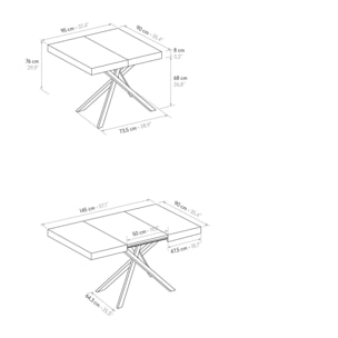 Tavolo FORTE DEI MARMI in legno, finitura rovere rustico e gambe incrociate in metallo antracite, allungabile 95x90 cm - 145 x 90 cm