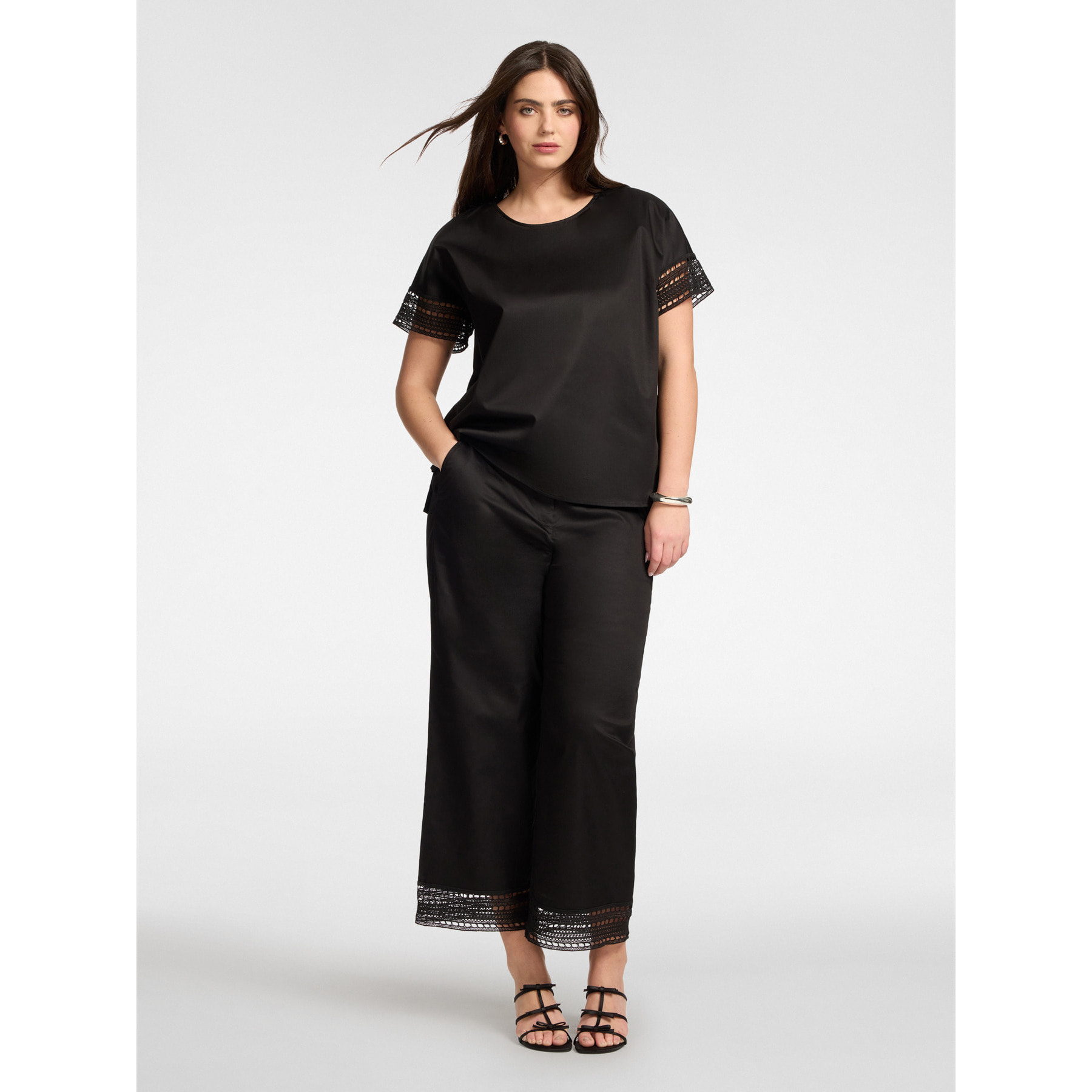 Elena Mirò - Pantalones mezcla de algodón con encaje - Negro