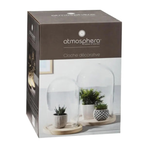 Cloche verre et bois H26cm