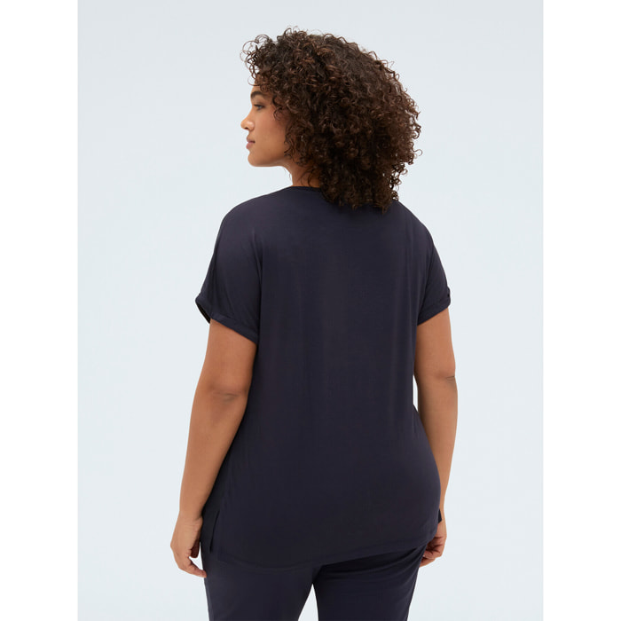 Fiorella Rubino - T-shirt bimaterica con applicazioni luminose - Blu