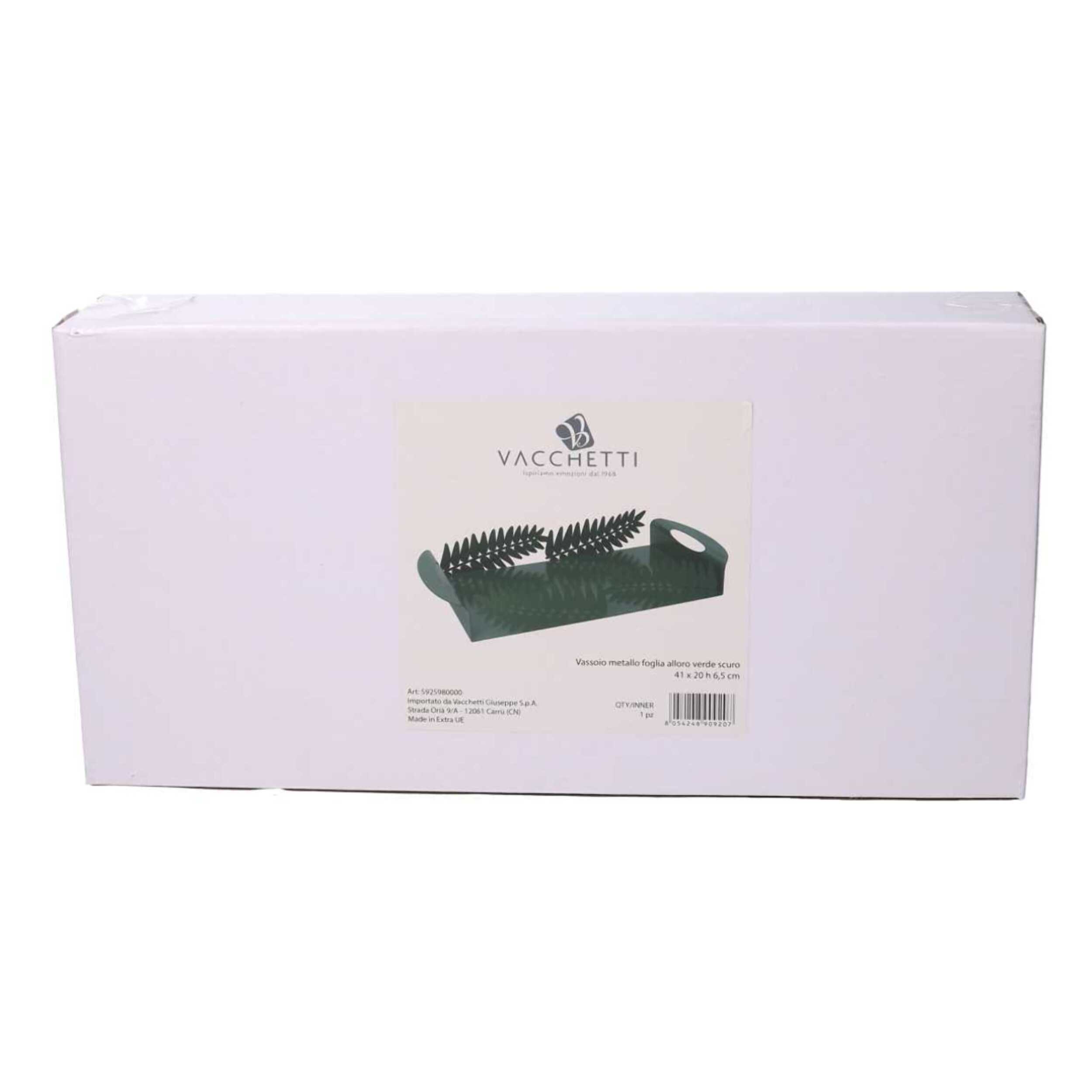 Vassoio in metallo foglia d'alloro verde scuro rettangolare cm41x20h6,5