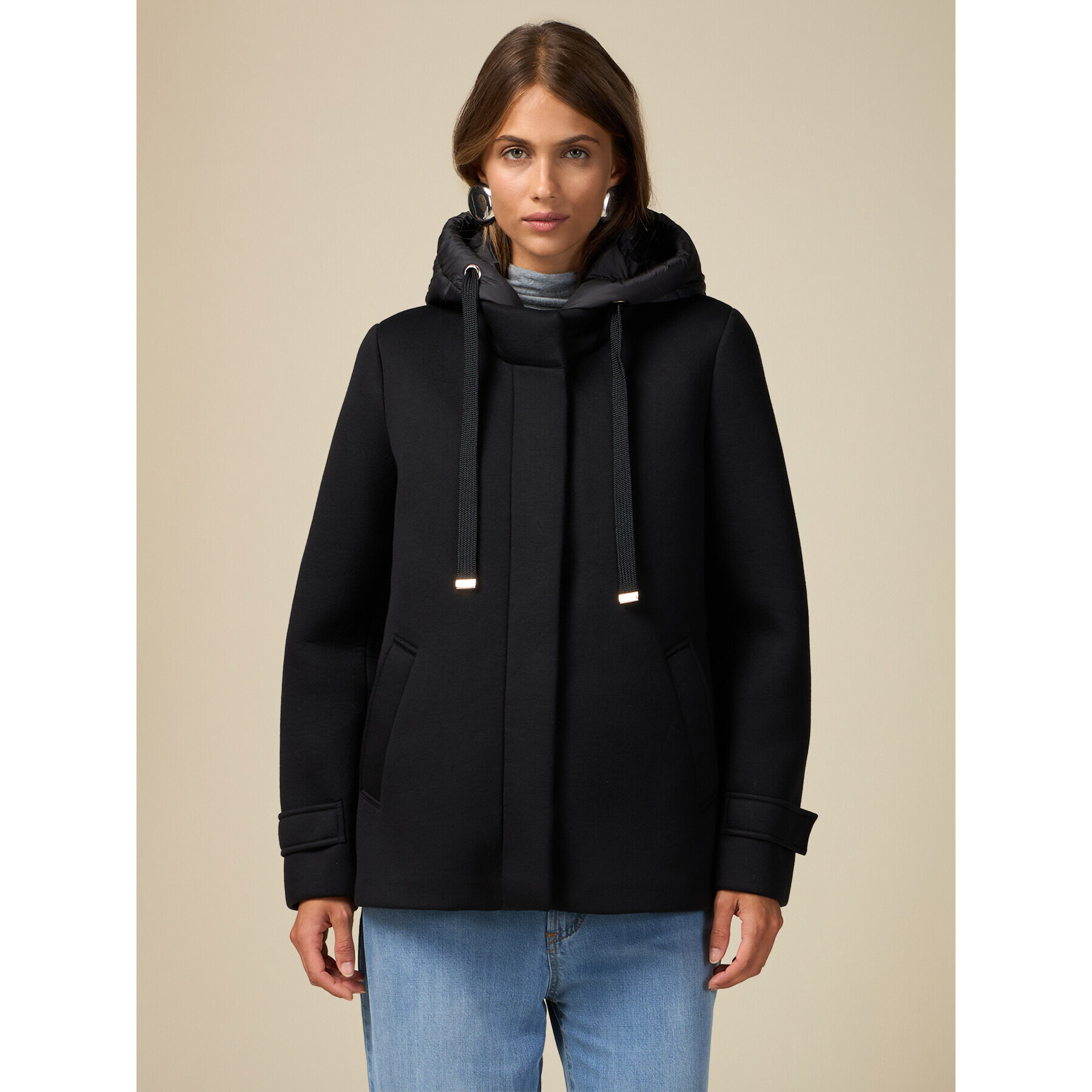 Oltre - Cappotto in scuba con gilet imbottito - Nero