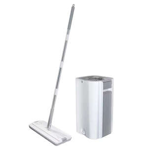 Mopa con rotación 360°, cubo con sistema de escurrido eficiente y tapón de vaciado. Incluye 3 paños de microfibra.