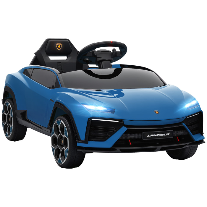 Coche Eléctrico para Niños de +3 Años, Lamborghini, Coche de Batería 12V, con Mando a Distancia 2,4 G, Motor Doble, Ruedas con Suspensión, Faros, Música, USB, Azul
