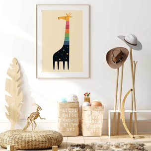Affiche enfant girafe galaxie  Affiche + cadre en bois - Chêne