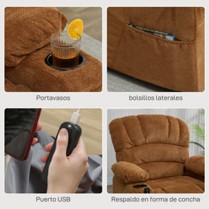 Sillón Relax Reclinable Eléctrico, Sillón Reclinable Silencioso de Terciopelo con Función Memoria, Reposapiés, Mando a Distancia, Bolsillos, Puerto USB, Portavasos, Respaldo Concha