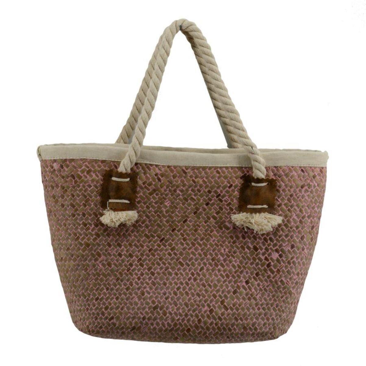 Borsa in paglia Africa rosa sfumato cm30x15h20