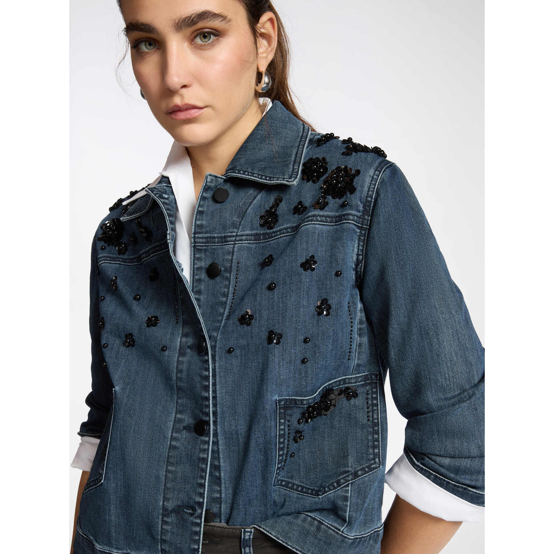 Elena Mirò - Giacca boxy in denim con ricami - Blu