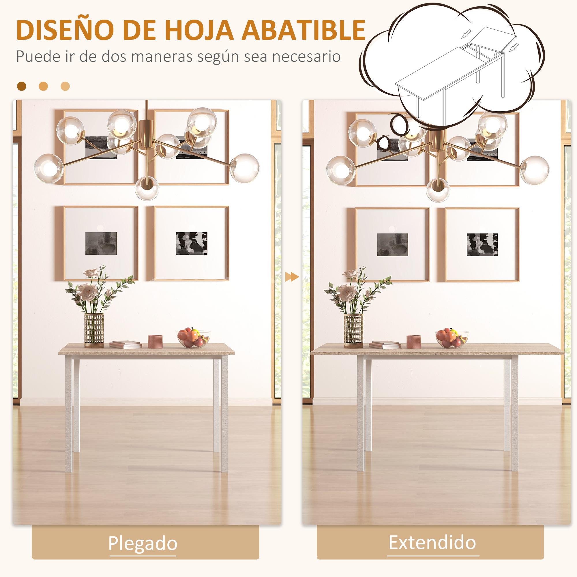 Mesa de Comedor Extensible para 4-6 Personas Mesa de Cocina Moderna con Patas de Acero para Salón Comedor 160x70x76 cm Madera Natural