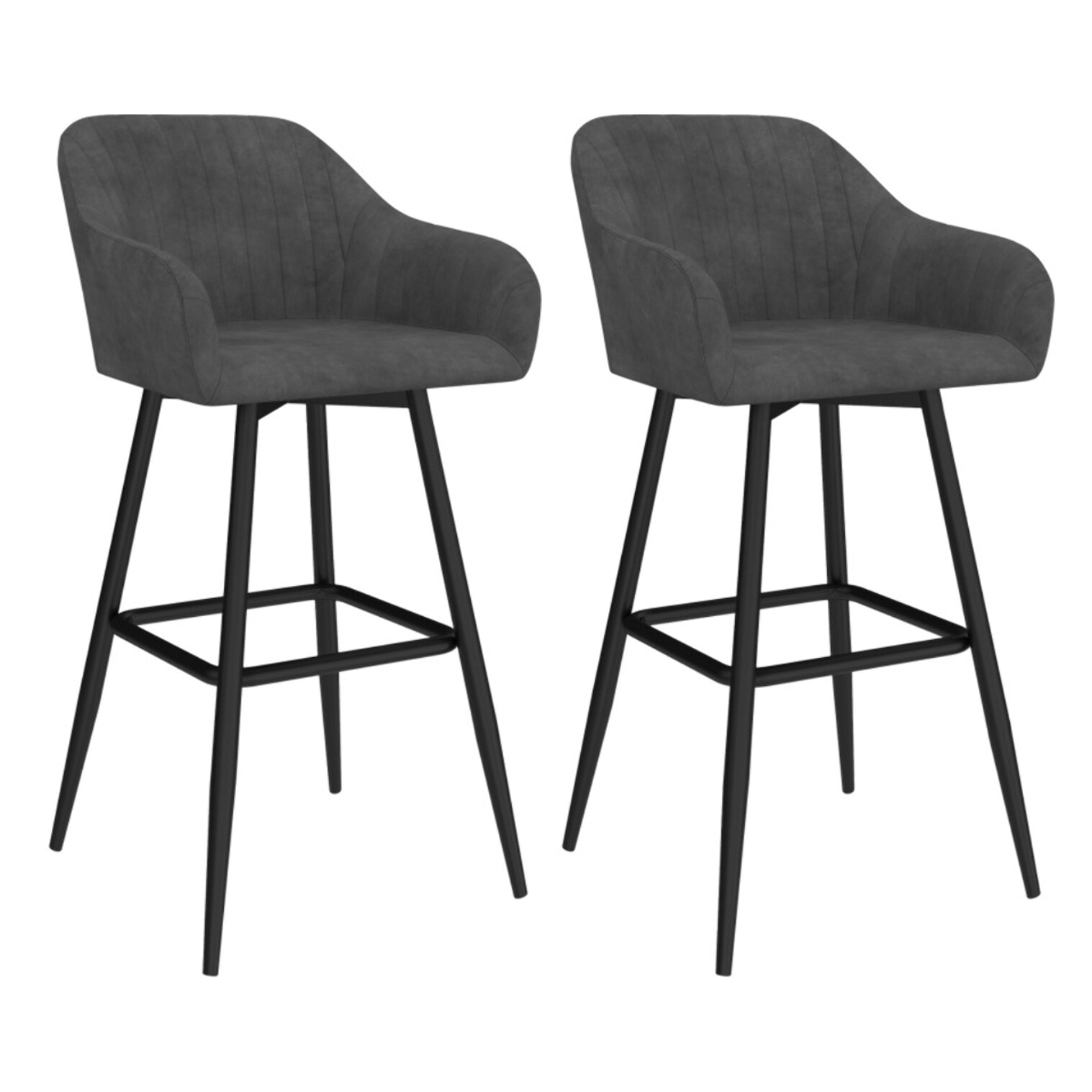 Tabourets de bar Ariana avec accoudoirs en velours - Gris