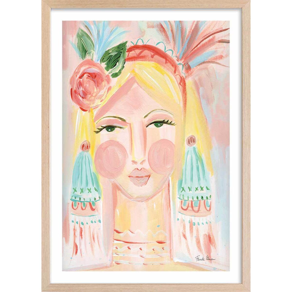 Affiche enfant visage Affiche + cadre en bois - Chêne