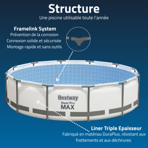 Bestway Piscine hors sol - Ronde - Steel Pro Max - 396 x 122 cm - Filtre à Cartouche inclus