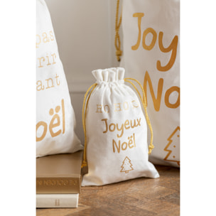 J-Line sac de Noël Français - velours - blanc/or - large - 3 pcs