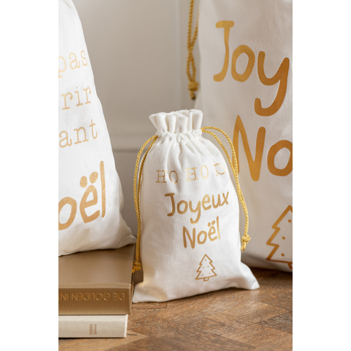 J-Line sac de Noël Français - velours - blanc/or - large - 3 pcs