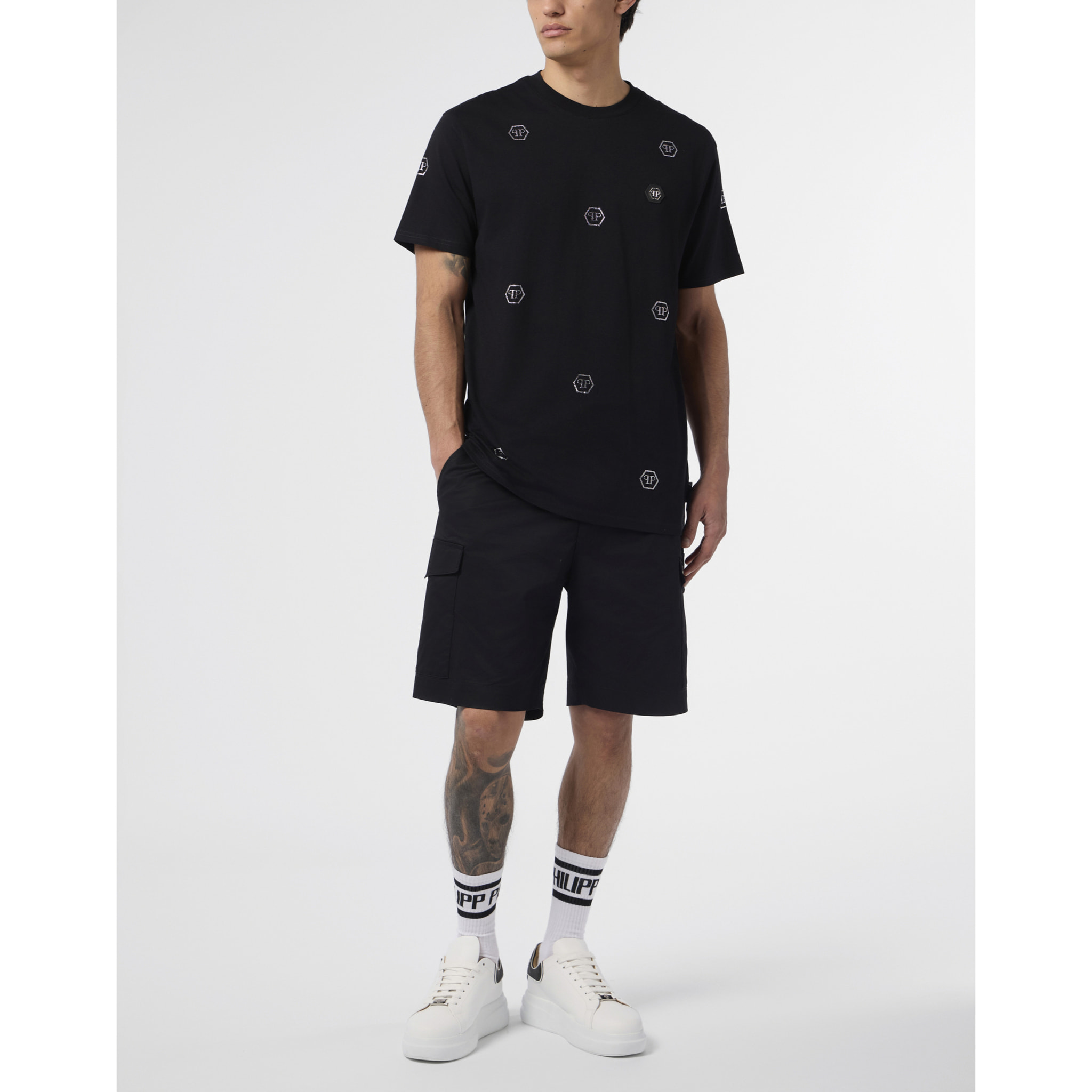 PHILIPP PLEIN Round Neck T-Shirt Monogram Stones Monogram