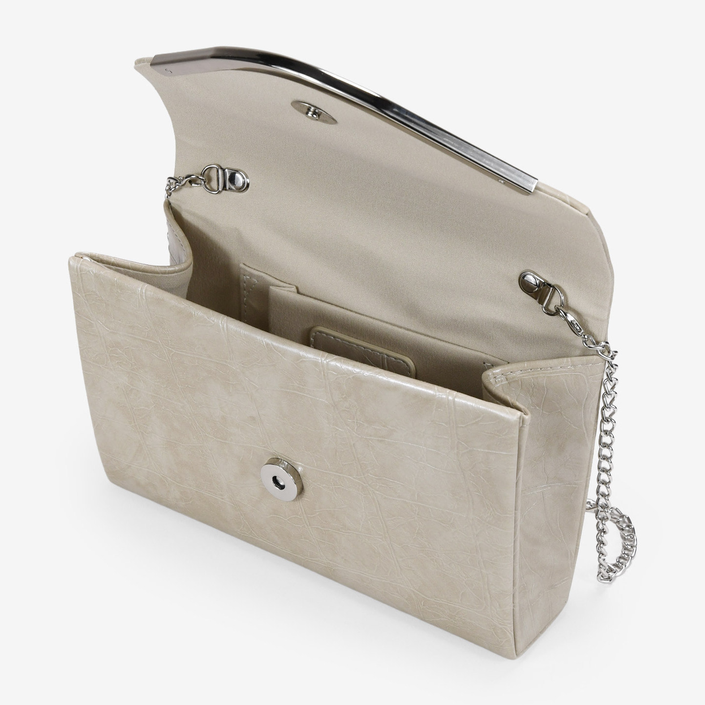 Bolso de mano piedra con solapa y metal