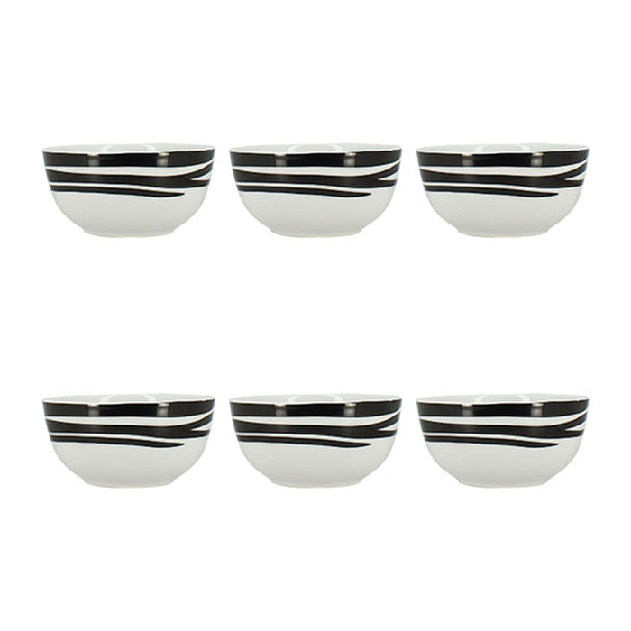 Lot de 6 bols 35cl en porcelaine à motif zèbre ANIMALS