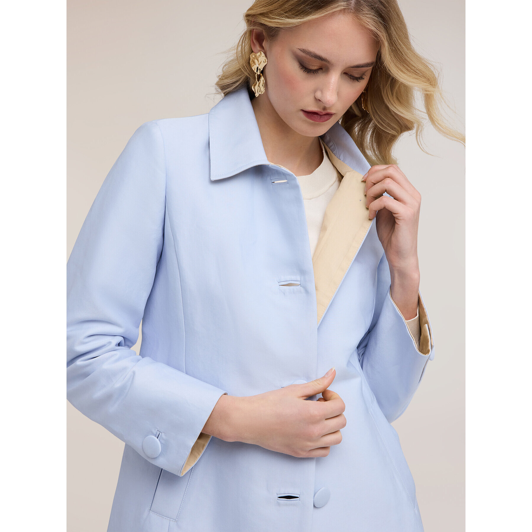 Motivi - Cappotto in raso di cotone - Azzurro