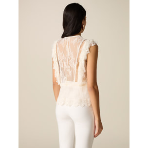 Oltre - Top in tulle ricamato see-through - Bianco