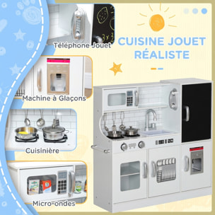 Cuisine enfant - jouet d'imitation cuisine multi-équipée - 5 accessoires acier inox - blanc