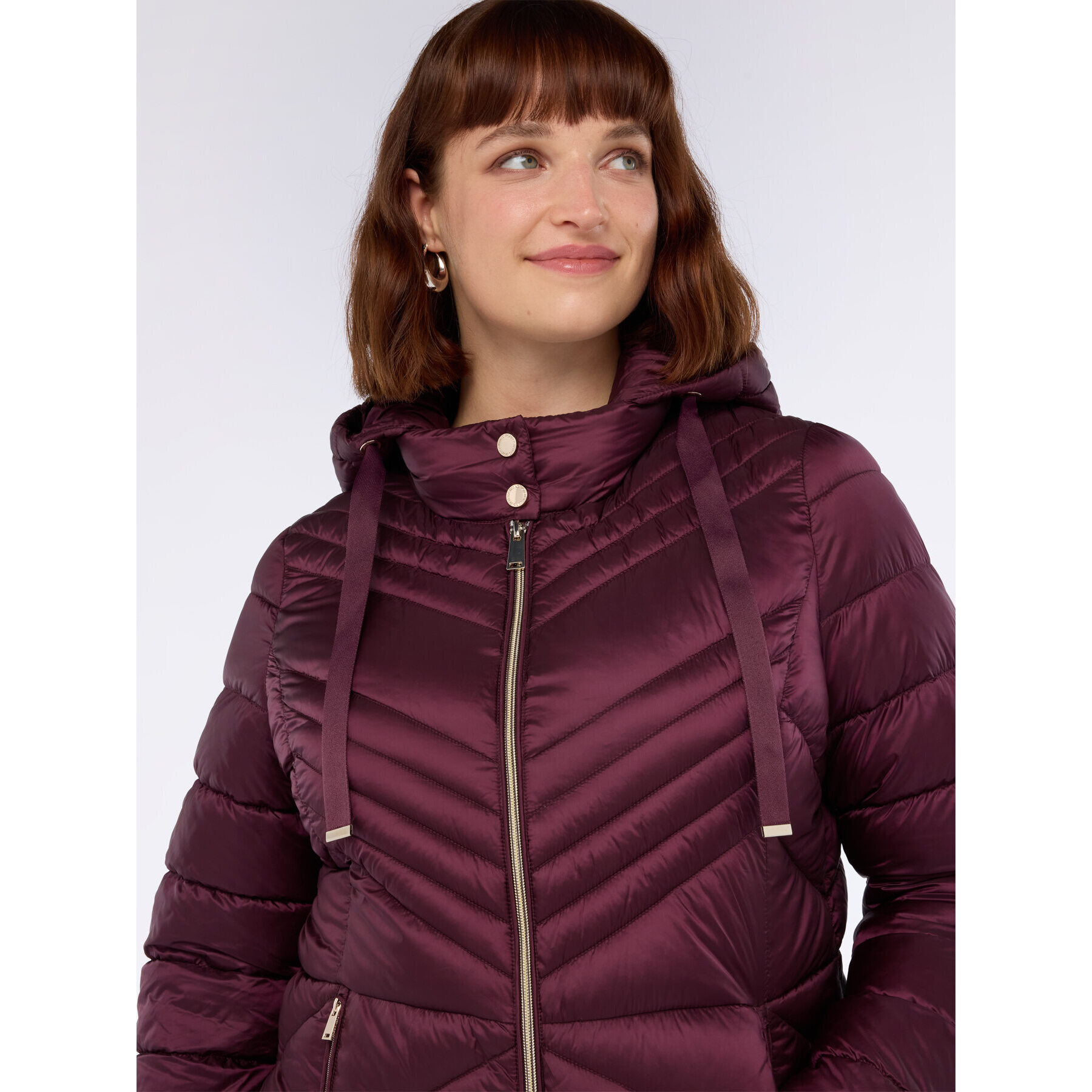 Fiorella Rubino - Piumino trapuntato disegno chevron con cappuccio - Bordeaux