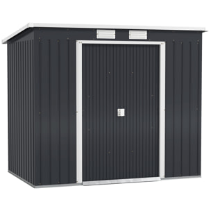 Abri de jardin - fondation incluse - cabanon 2 portes coulissantes - 213 x 130 x 172 cm - tôle acier anthracite