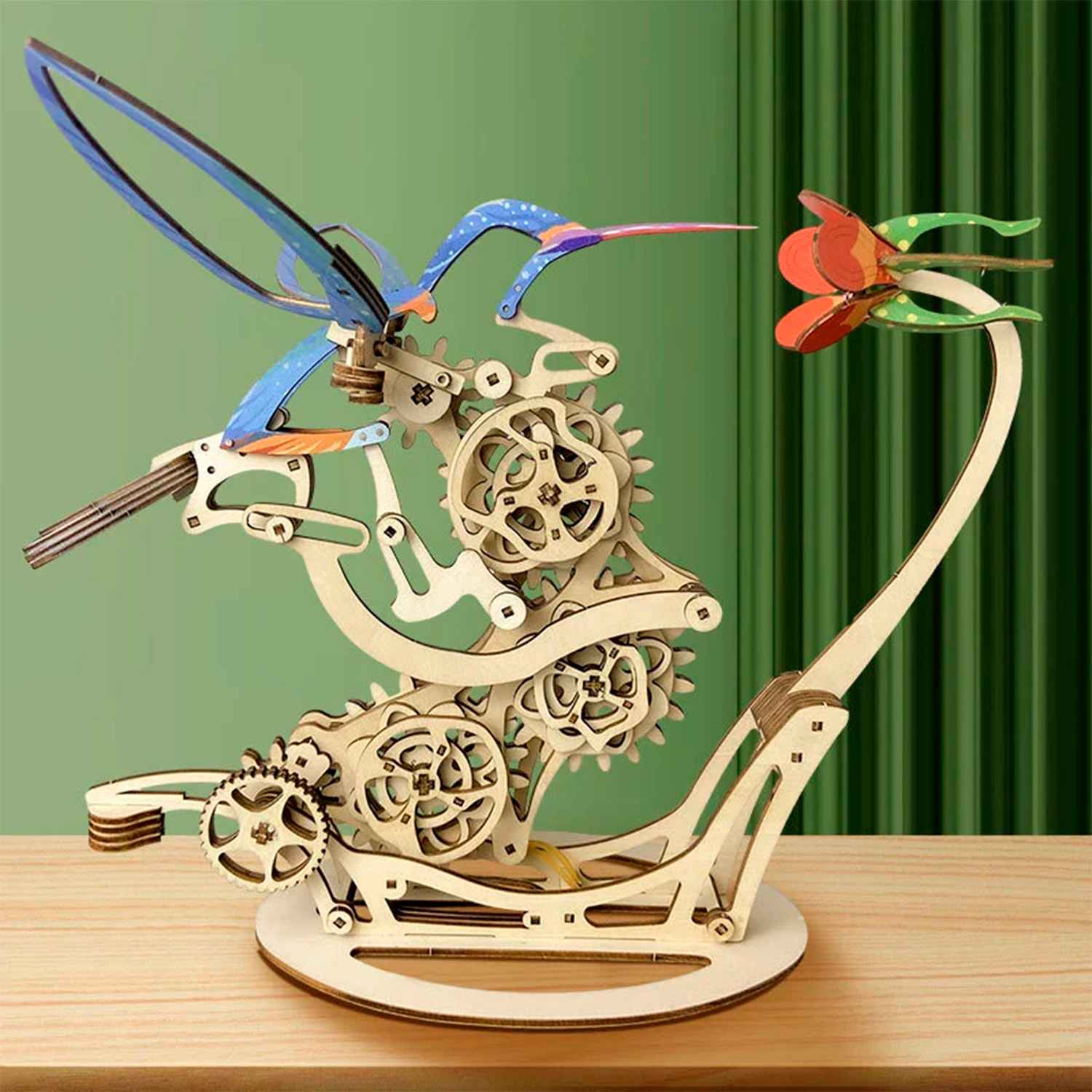 Maqueta de Madera 3D, diseño de Colibrí mecánico dinámico de colores B. 200 piezas.