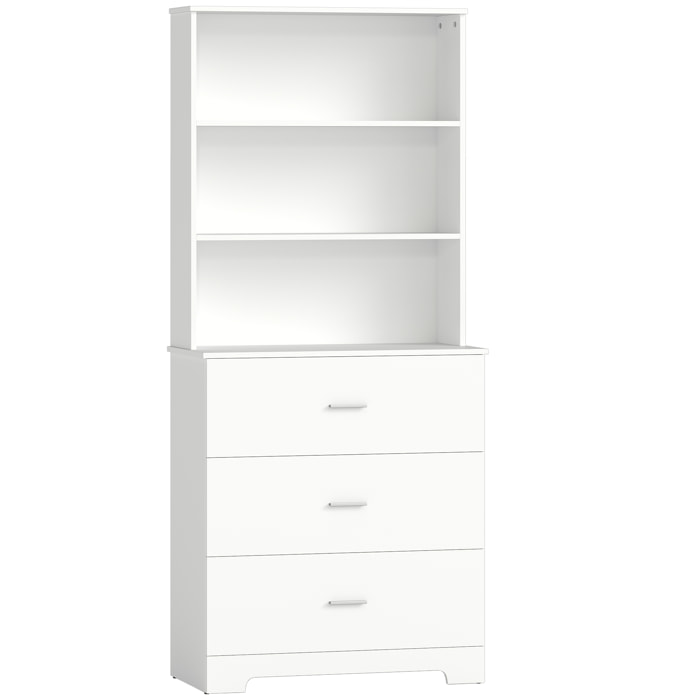 Buffet haut 3 tiroirs 2 étagères dim. 79 x 39 x 182 cm blanc
