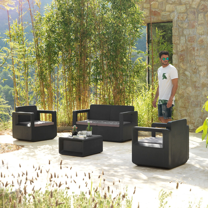 Conjunto muebles de jardín venus confort un sofá, dos sillones y una mesa grafito