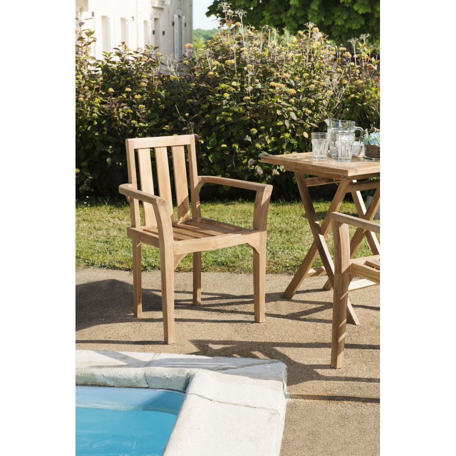 HARRIS - Ensemble de 2 fauteuils de jardin empilables en bois Teck