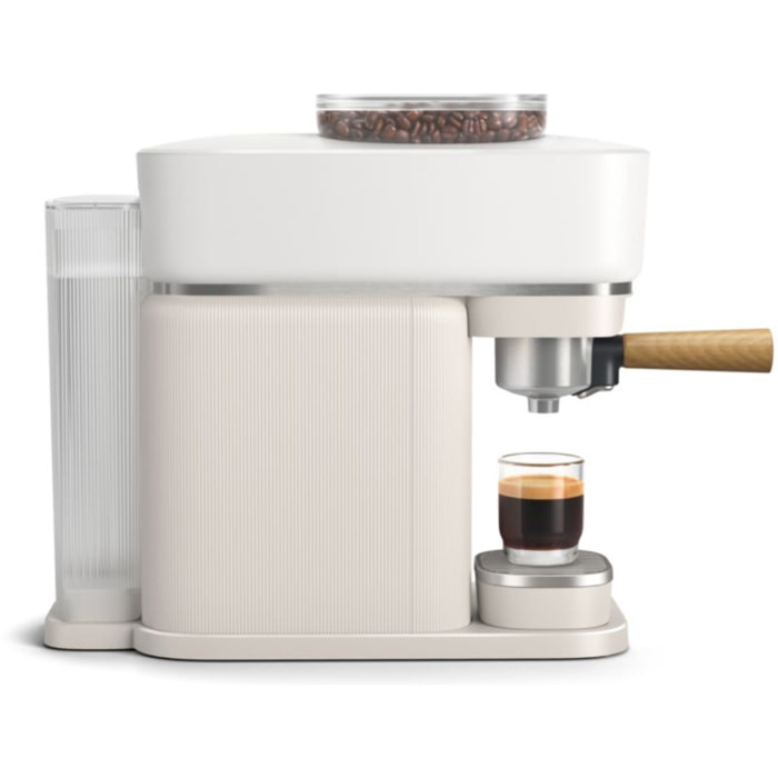 Machine à expresso PHILIPS Baristina BAR302/20 cafetière à grain Blanche + Porte-filtre Bois de Hêtre