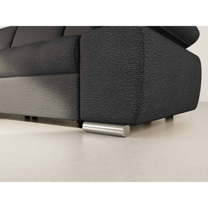 Bianca - Canapé d'angle gauche 4 places convertible avec coffre en tissu texturé - Noir