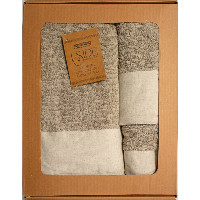 SET VISO, MANI E CORPO SPUGNA BEIGE CIOTOLI CON BALZA IN LINO