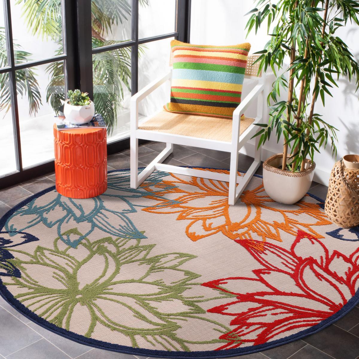 Tapis extérieur tissé kilim rond TUGE