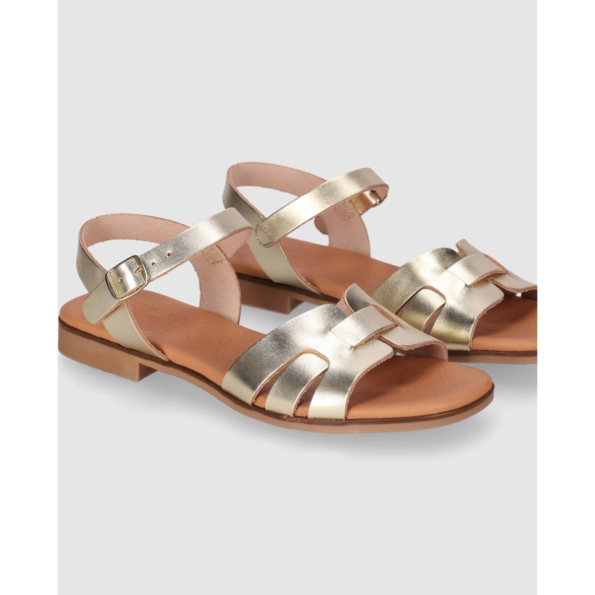 Sandalias de Piel - Platino - Tacón: Bajo