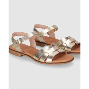 Sandalias de Piel - Platino - Tacón: Bajo