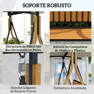 Columpio de Jardín Exterior de 2 Plazas Grano de Madera Balancín de Jardín Exterior con Toldo Ajustable y Estructura de Metal Carga 240 kg 142x112x162 cm Natural y Beige