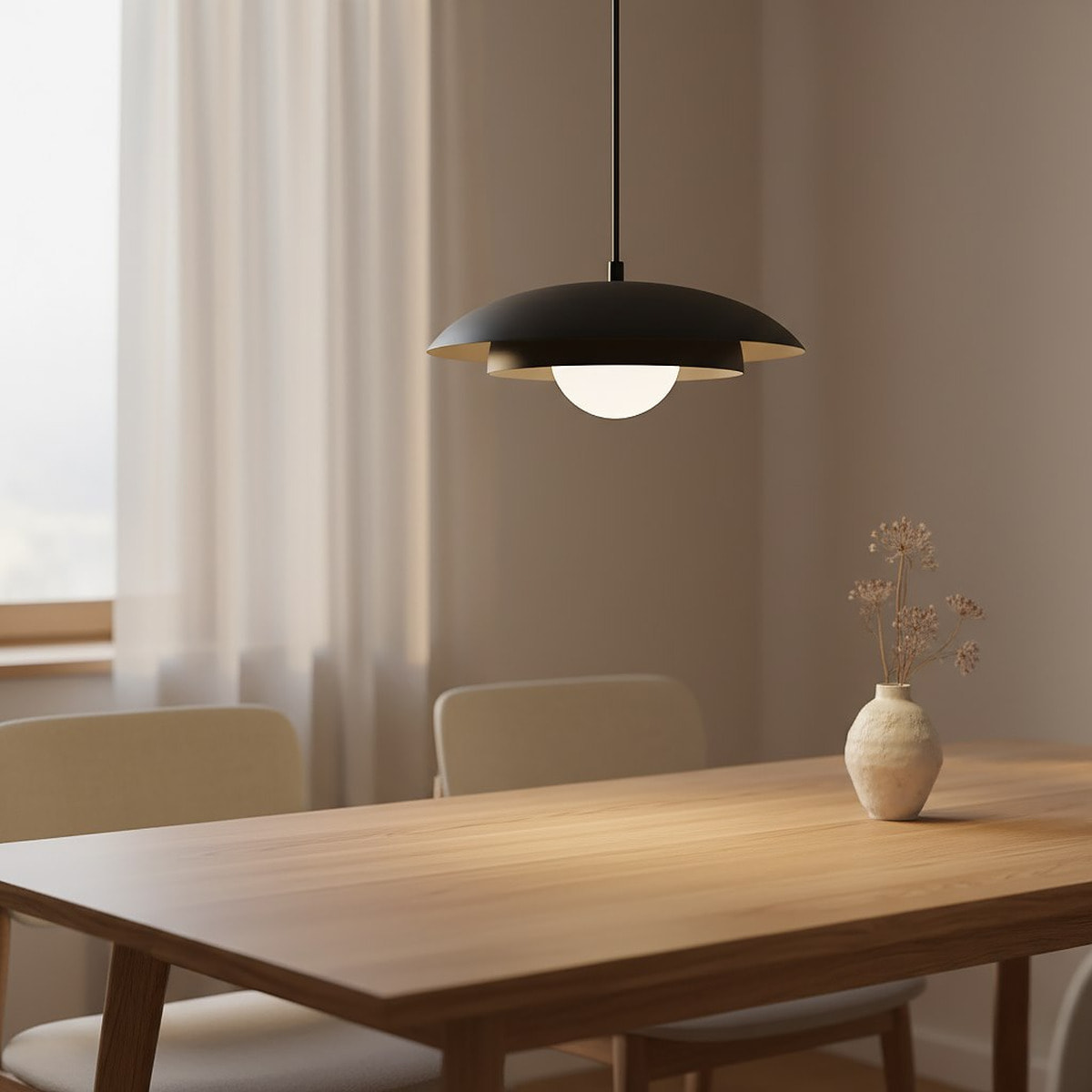 Lampada a sospensione SKIN in acciaio nero con diffusore sferico
